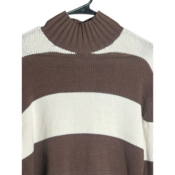 J.CREW NWT ULTRA Cream & Brown rugby stripe mockneck sweater Preppy XS - Picture 4 of 11